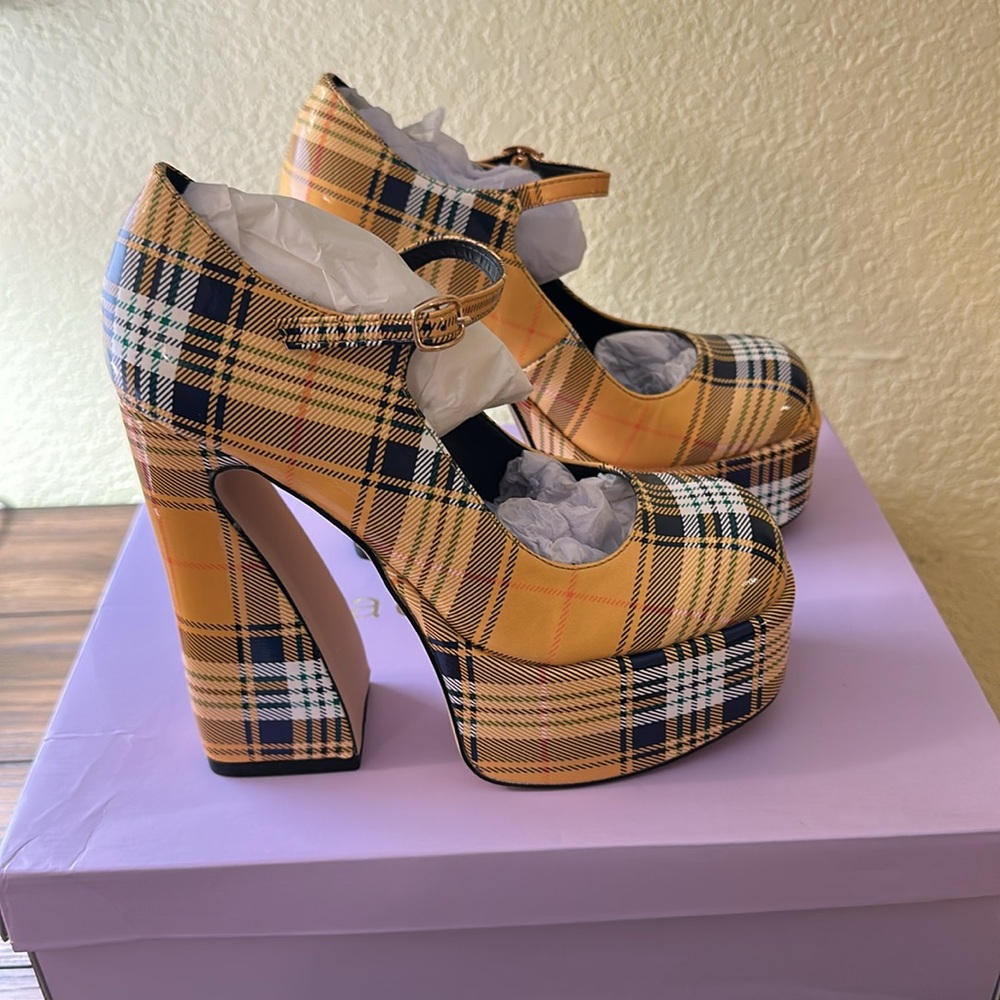Madden Girl - Khloie Yellow Plaid Platform Mary Jane Heels